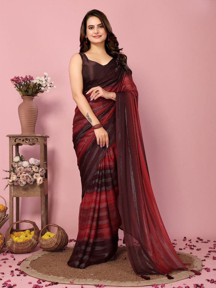 Red Color Nylone Saree With Beautiful Blouse
