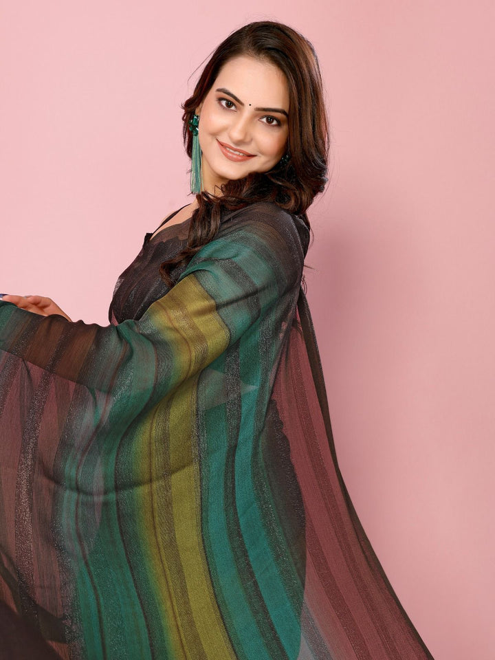 Green Color Nylone Saree With Beautiful Blouse