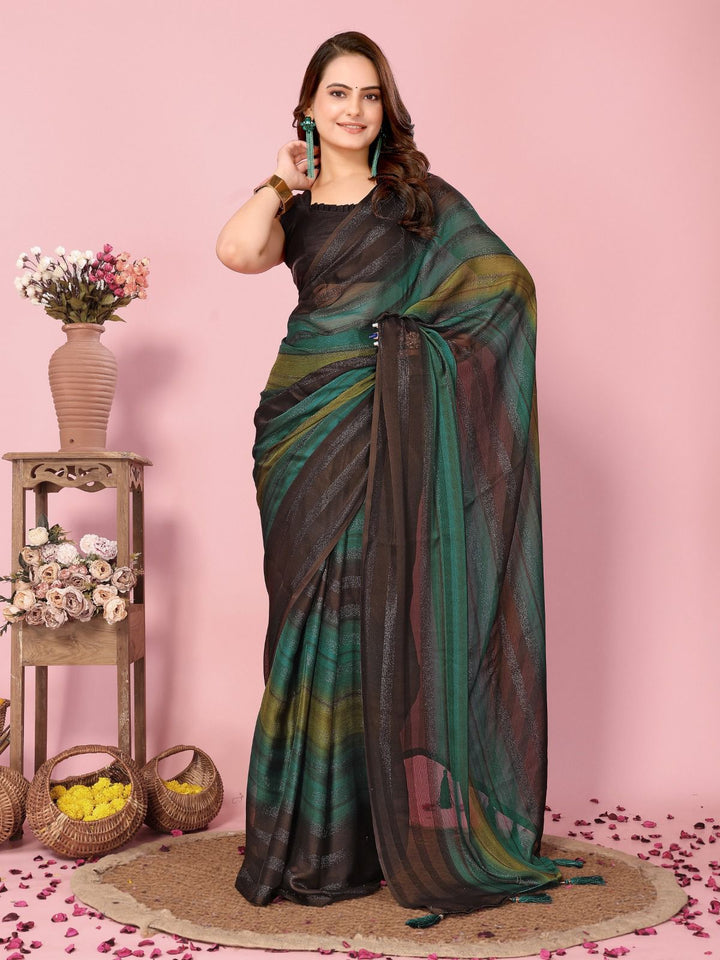 Green Color Nylone Saree With Beautiful Blouse