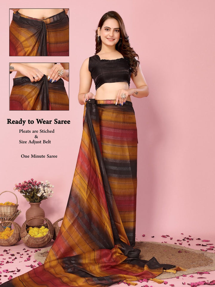Brown Color Nylone Saree With Beautiful Blouse