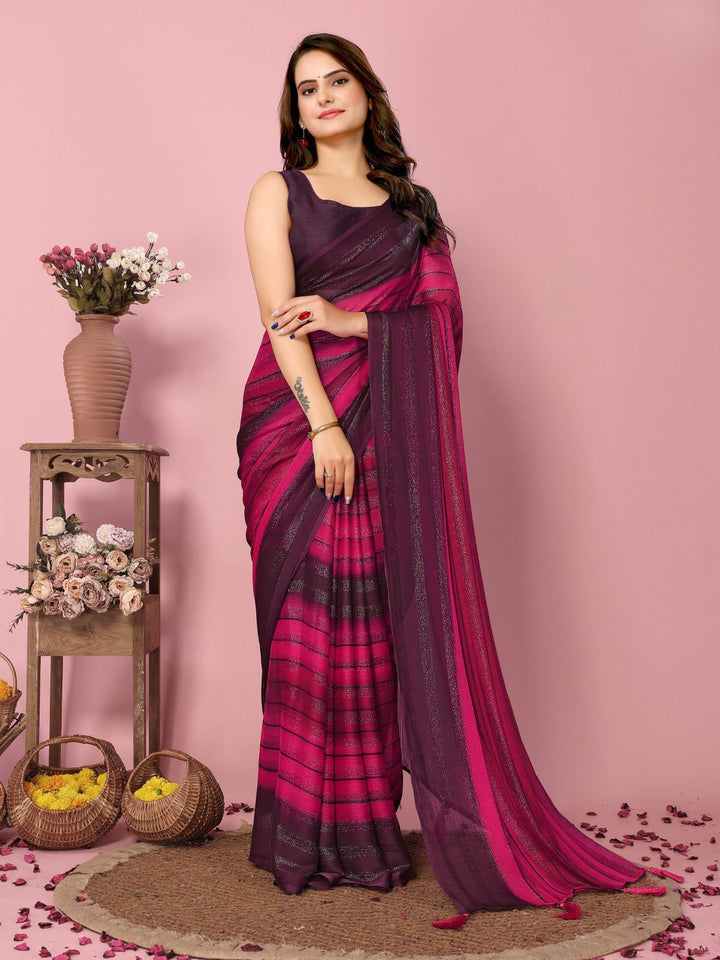 Pink Color Nylone Saree With Beautiful Blouse