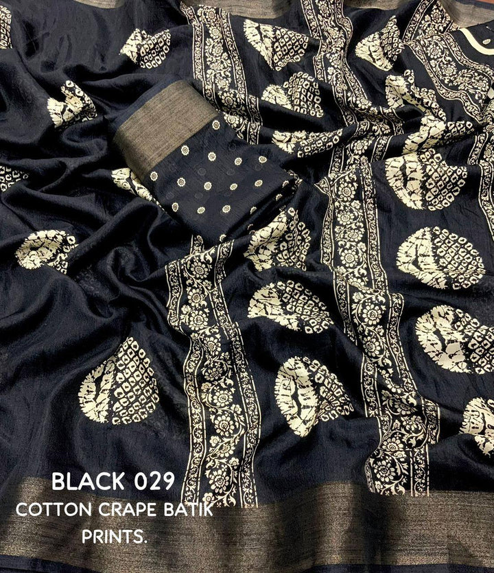 Black Color Dola Cotton Saree Mill Print With Unstitched Blouse Piece