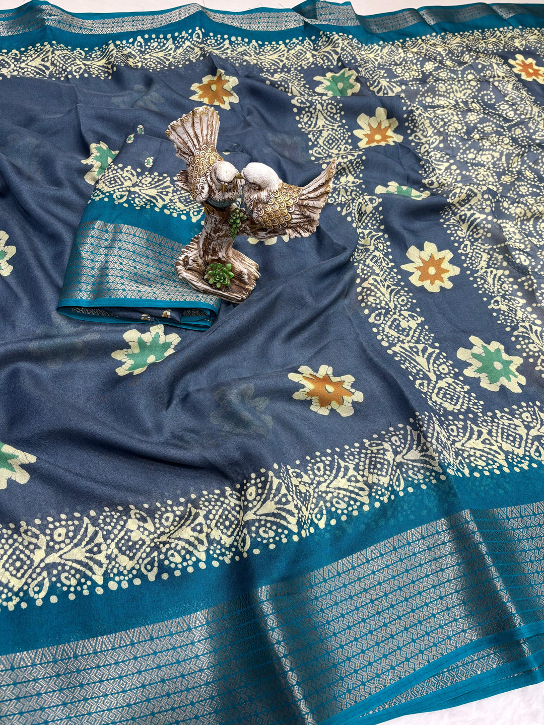 Sky Blue Color Soft Blooming Marshmallow Jacquard Border and Contrast Blouse With Unstitched Blouse Piece