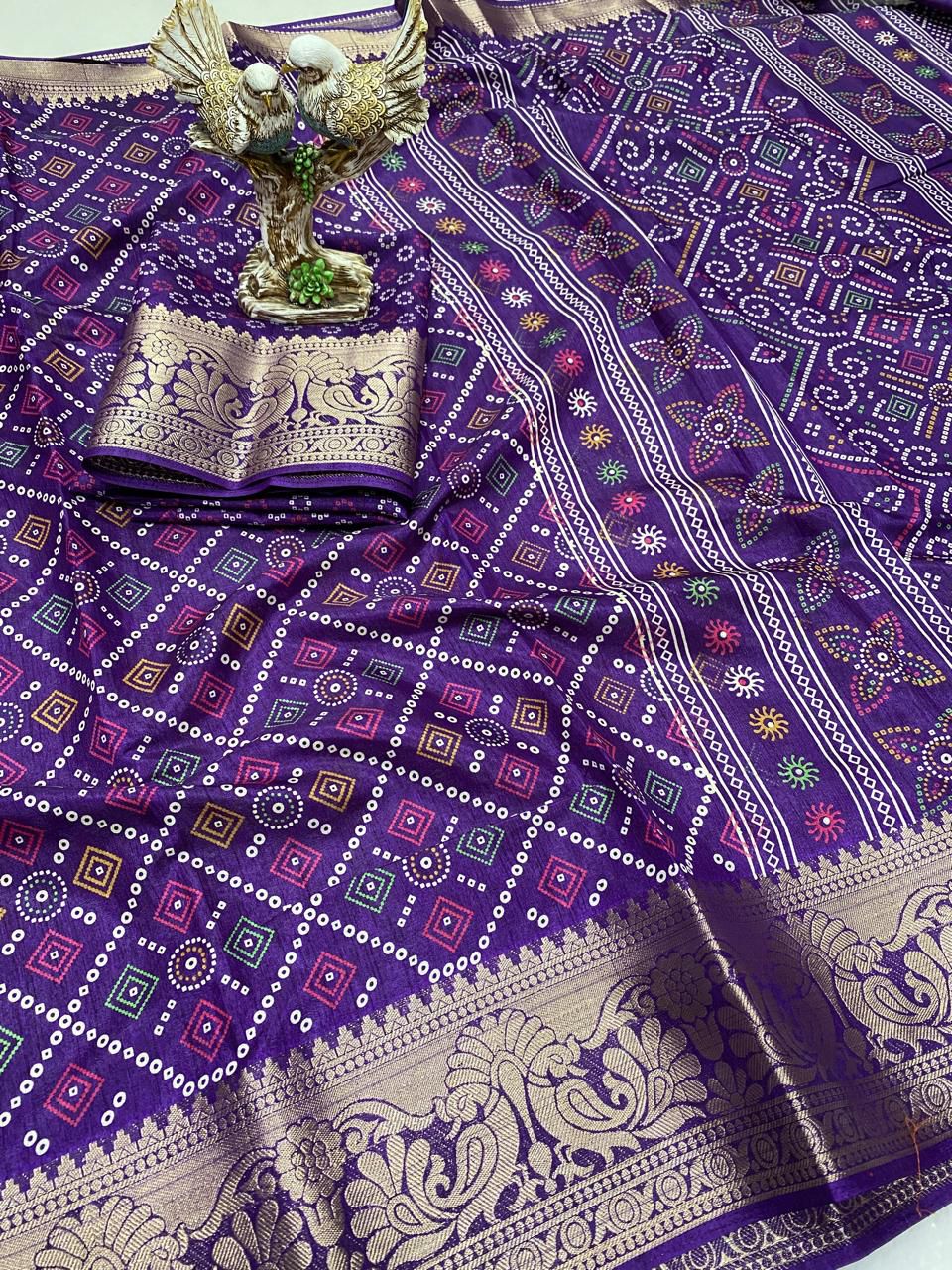 Purple Color Soft Dola Cotton Saree With Kalamkari Print, Kanjivaram Zari Border & Pallu