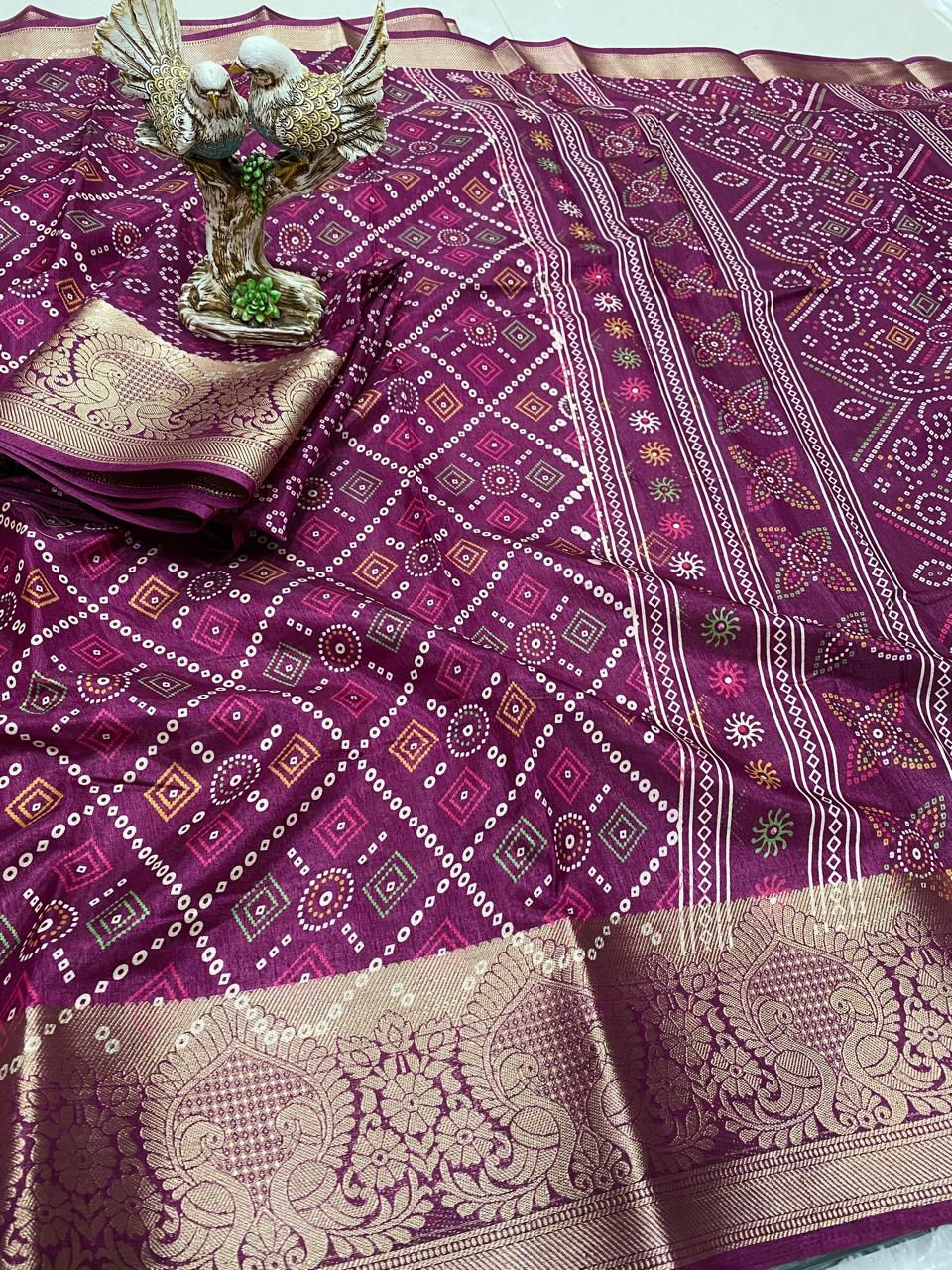 Maroon Color Soft Dola Cotton Saree With Kalamkari Print, Kanjivaram Zari Border & Pallu