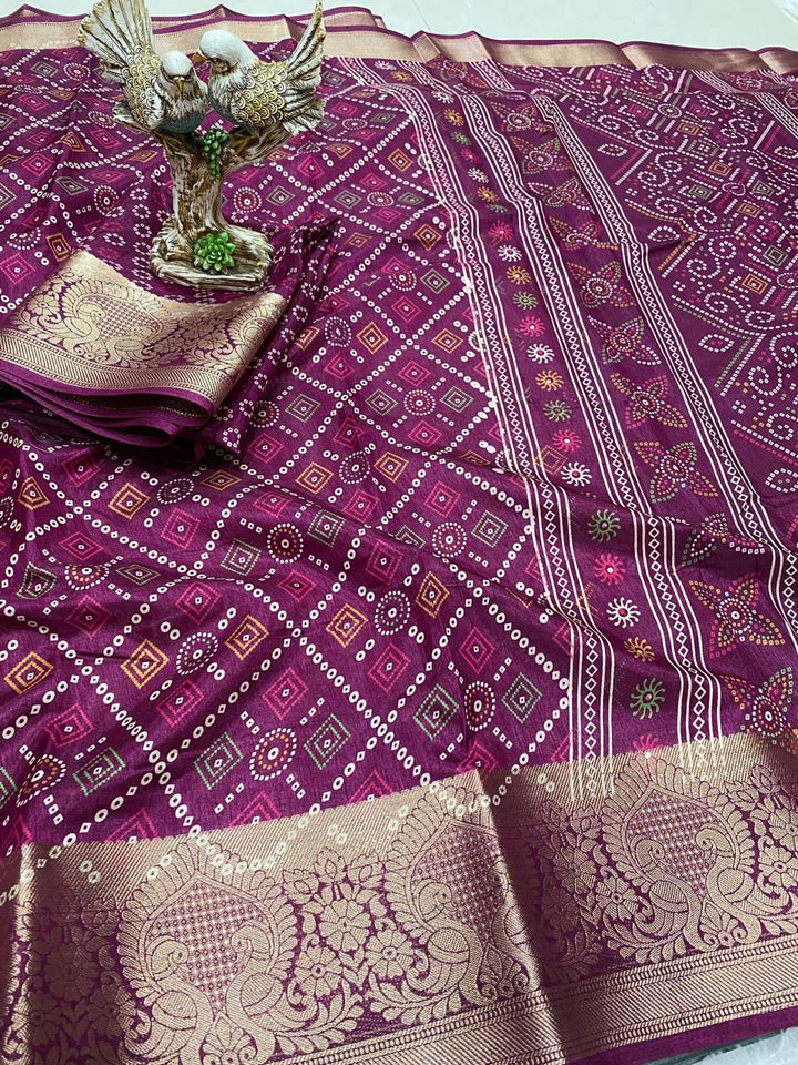 Maroon Color Soft Dola Cotton Saree With Kalamkari Print, Kanjivaram Zari Border & Pallu
