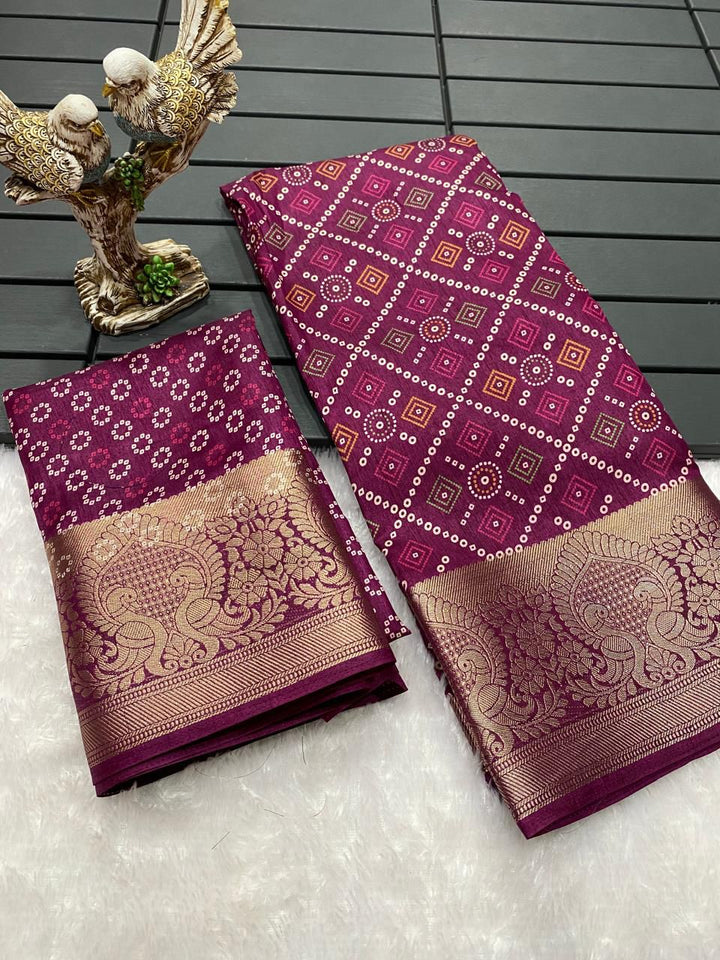 Maroon Color Soft Dola Cotton Saree With Kalamkari Print, Kanjivaram Zari Border & Pallu