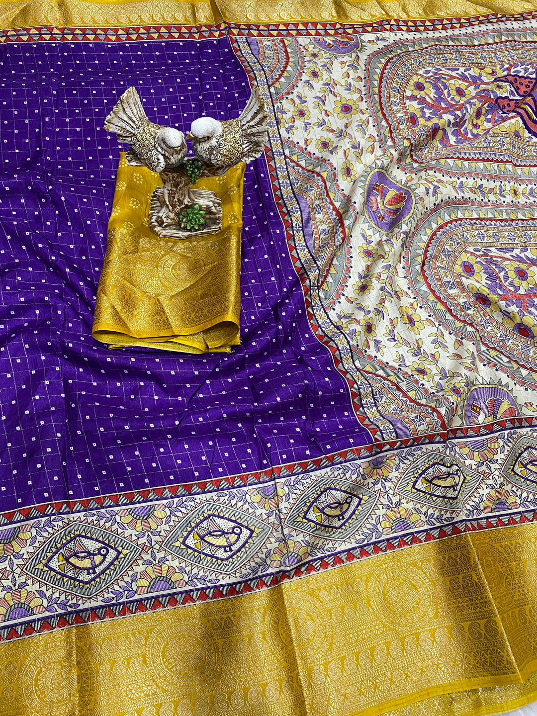 Purple Color Soft Dola Cotton Saree With Kanjivaram Zari Border & Pallu Unstitched Blouse Piece