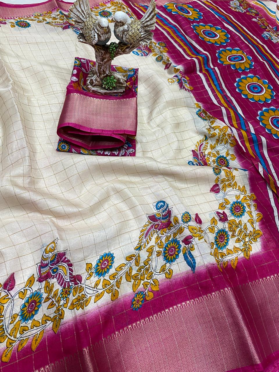 Off White Color Soft Dola Cotton Saree With Kanjivaram Zari Border & Pallu Unstitched Blouse