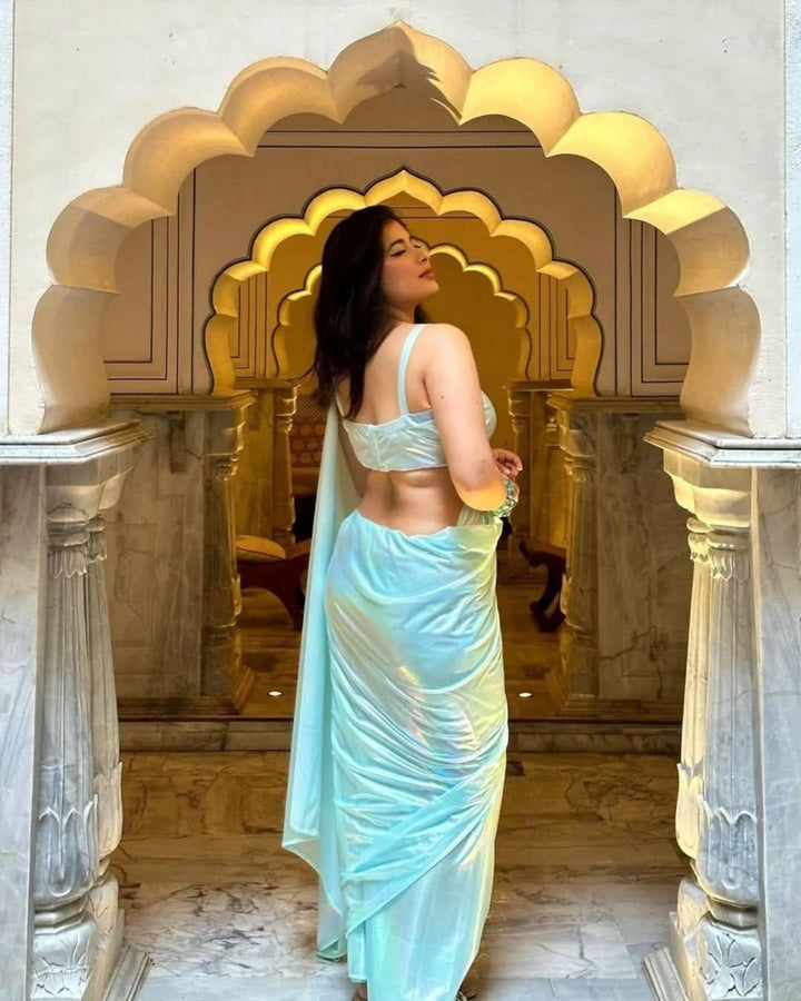 Premium Lilac unicorn Chromatic Designer Saree Sky