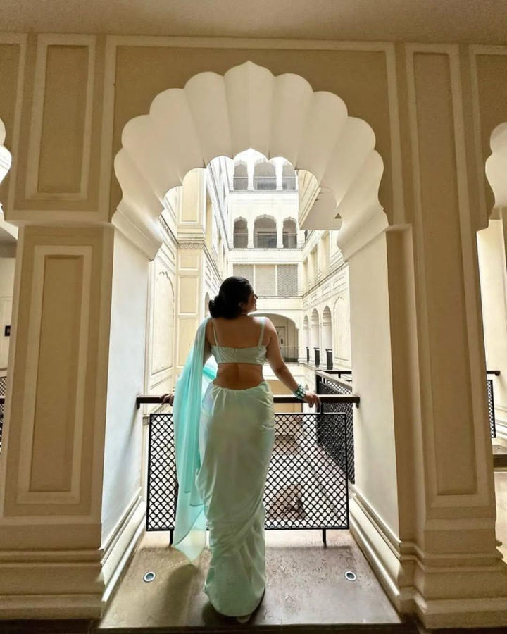 Premium Lilac unicorn Chromatic Designer Saree Sky