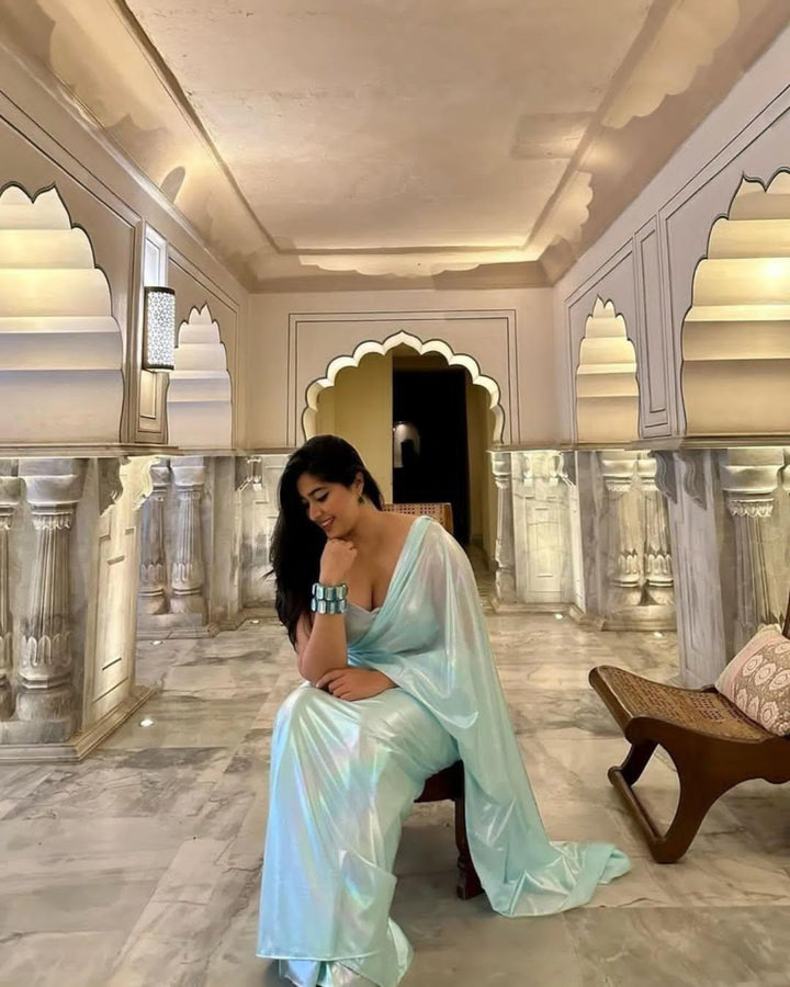 Premium Lilac unicorn Chromatic Designer Saree Sky