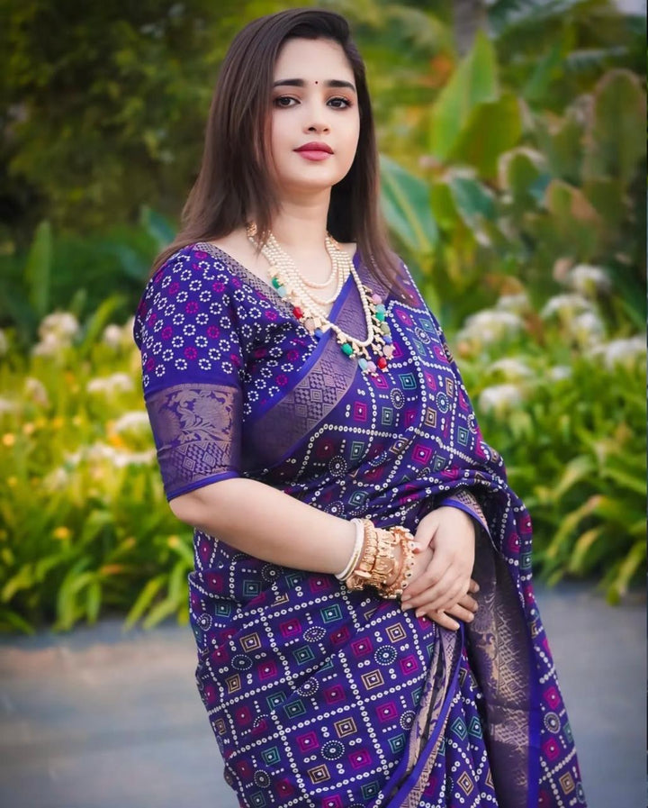 Blue Color Soft Dola Cotton Saree With Kalamkari Print, Kanjivaram Zari Border & Pallu