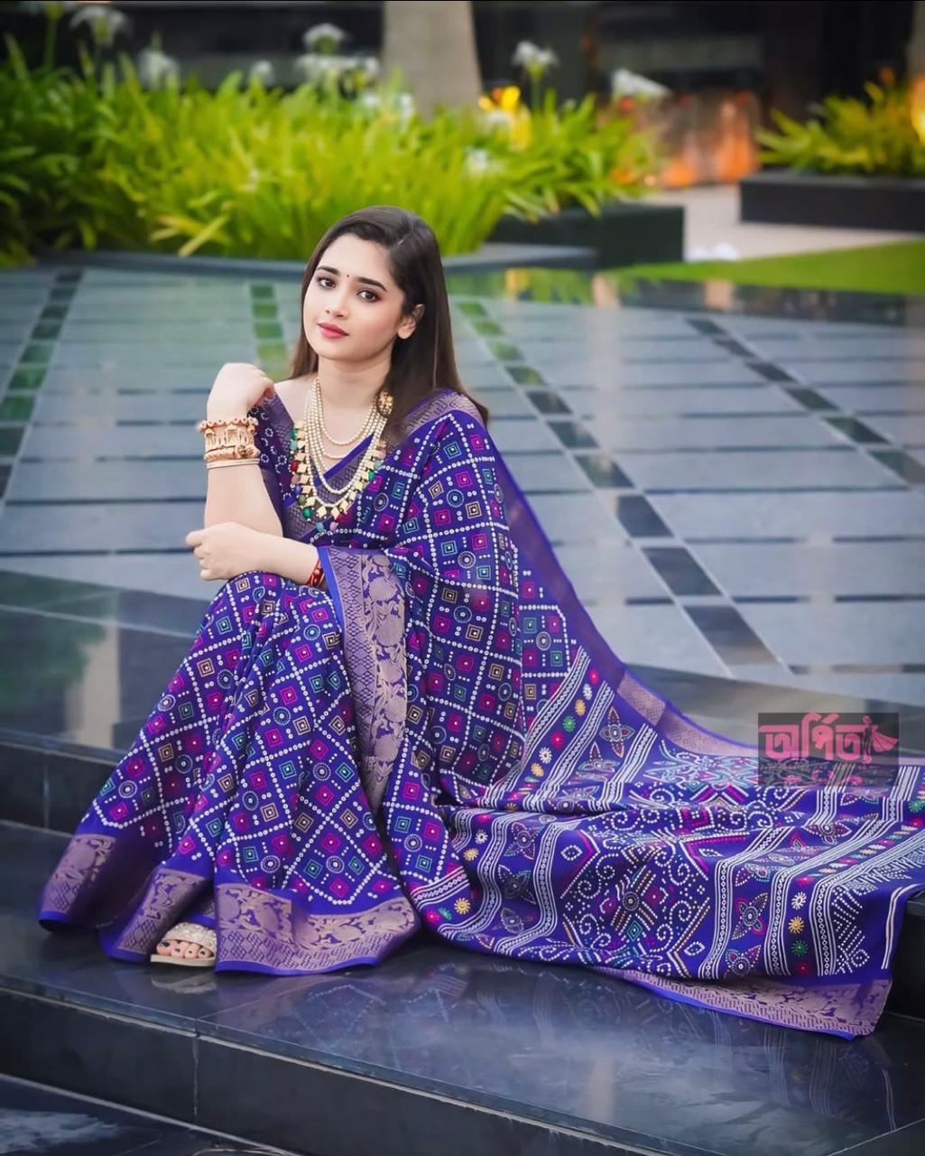 Blue Color Soft Dola Cotton Saree With Kalamkari Print, Kanjivaram Zari Border & Pallu