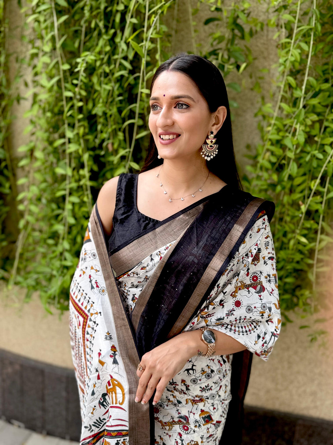 Black & White Cotton Saree with Micro Colourful Print With Unstitched Blouse
