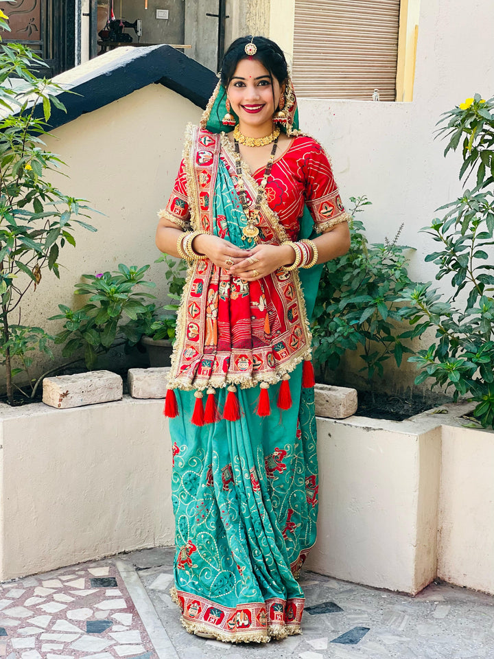 Teal Greenish-Blue Colour Vat Savitri Special Embroidered Saree