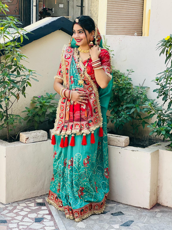 Teal Greenish-Blue Colour Vat Savitri Special Embroidered Saree