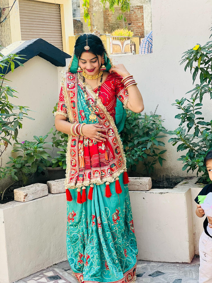 Teal Greenish-Blue Colour Vat Savitri Special Embroidered Saree