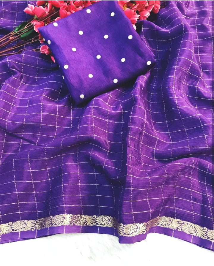 Purple Color Viscose Weaving chinnon Saree With Pure Jacquard Zari Weaving Blouse