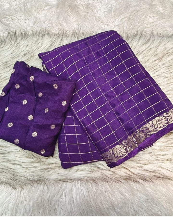 Purple Color Viscose Weaving chinnon Saree With Pure Jacquard Zari Weaving Blouse