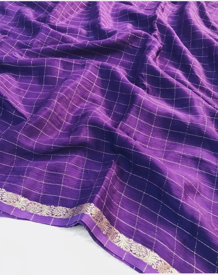 Purple Color Viscose Weaving chinnon Saree With Pure Jacquard Zari Weaving Blouse