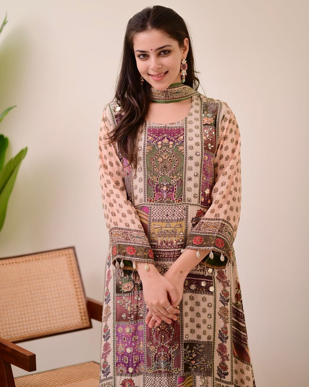 Multi color Plus Size Printed with fancy embroidery and mirror work Kurti-Plazzo set