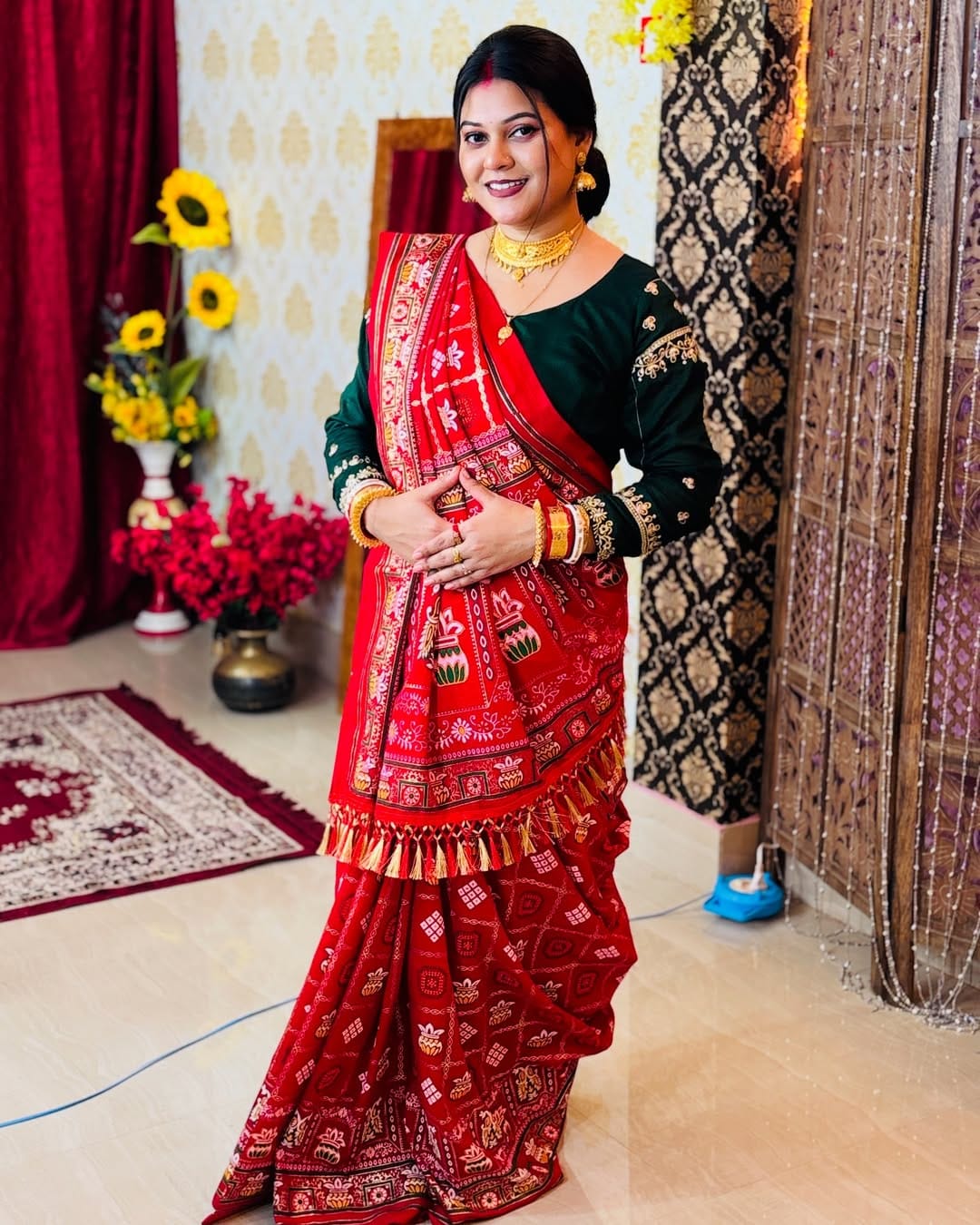 Red Colour Foil Print Traditional Patola Party Wear Saree