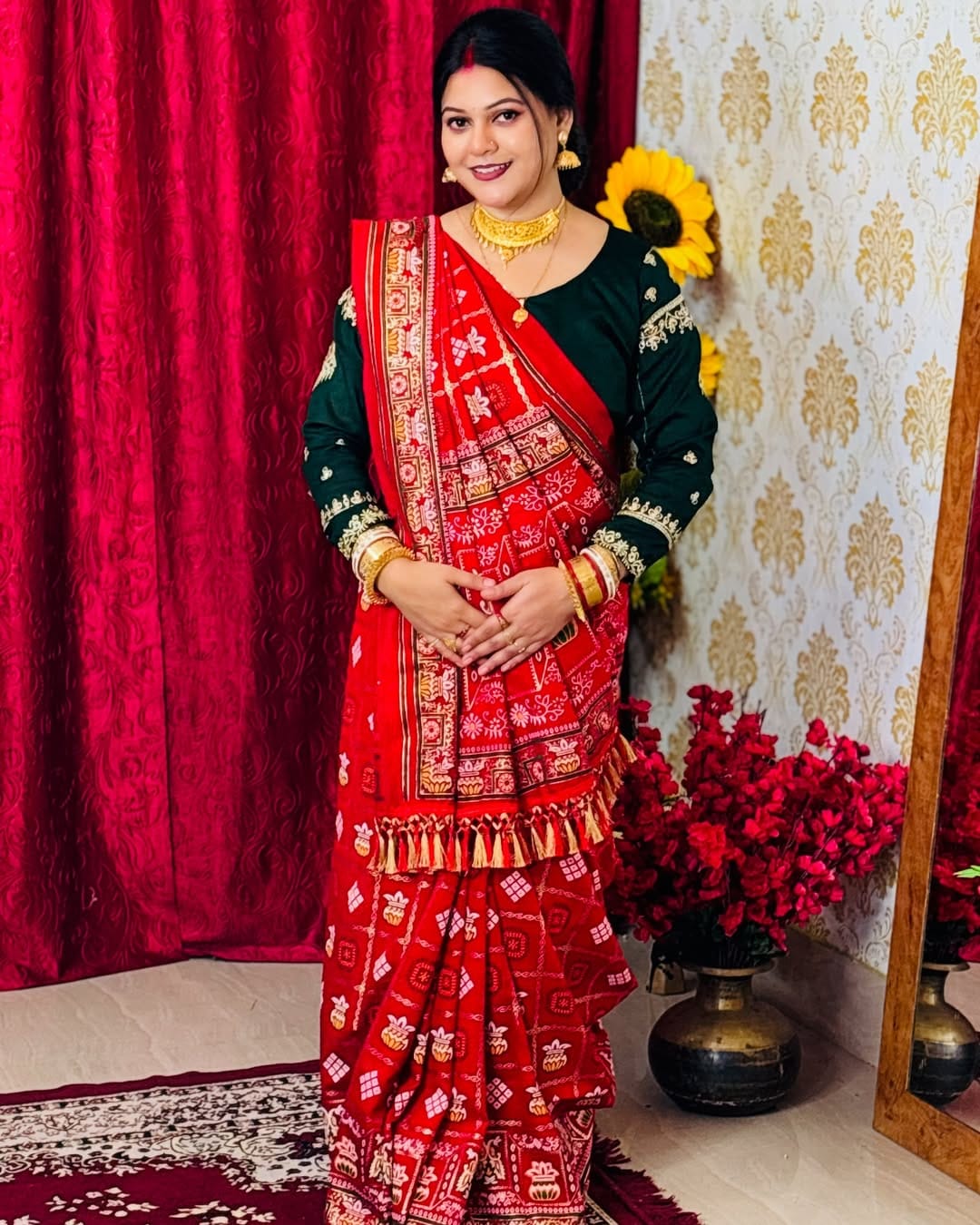 Red Colour Foil Print Traditional Patola Party Wear Saree