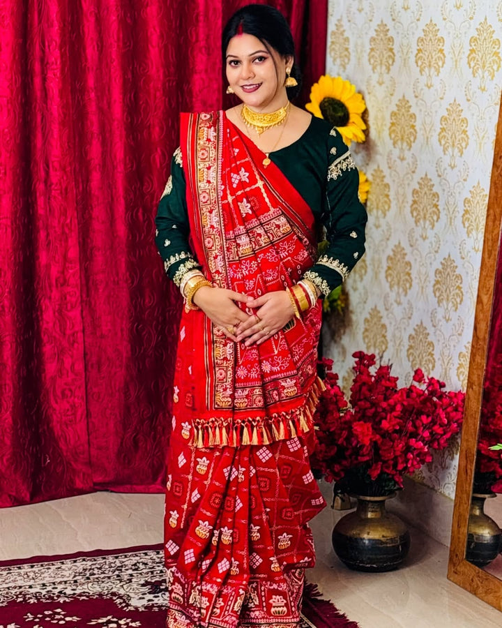 Red Colour Foil Print Traditional Patola Party Wear Saree
