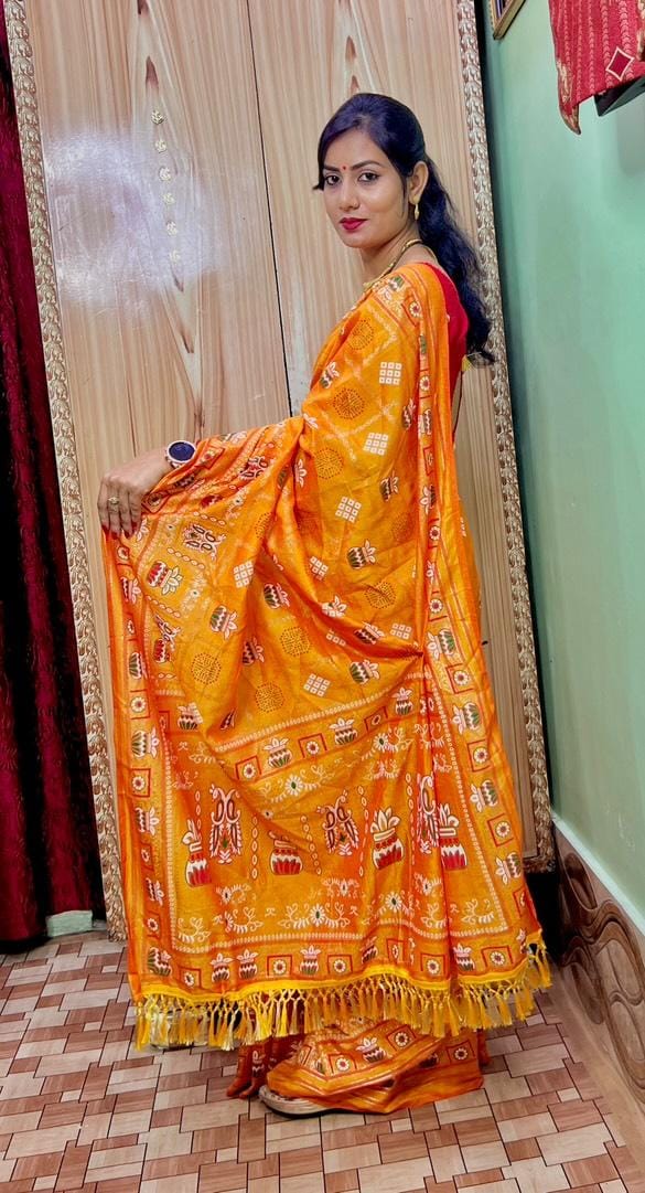 Yellow Colour Foil Print Traditional Patola Party Wear Saree