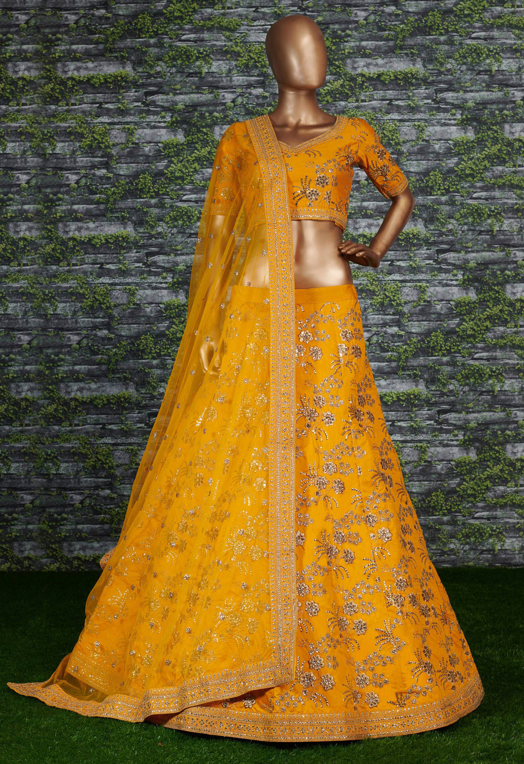 Yellow Color Thai Silk With Zari And Sequins Embroiderey Work Lehenga Choli