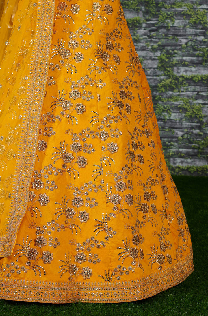 Yellow Color Thai Silk With Zari And Sequins Embroiderey Work Lehenga Choli