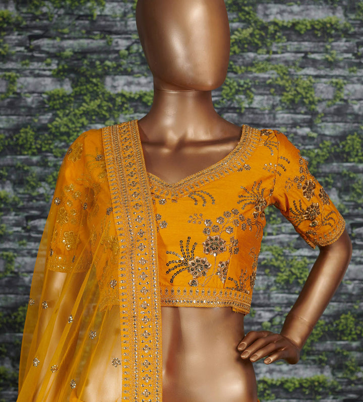Yellow Color Thai Silk With Zari And Sequins Embroiderey Work Lehenga Choli