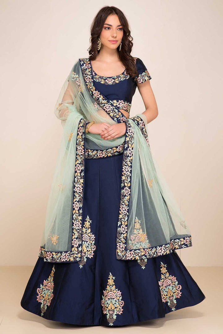 Navy Blue Color Tapeta Silk With Resham Embroidered work Lehenga Choli