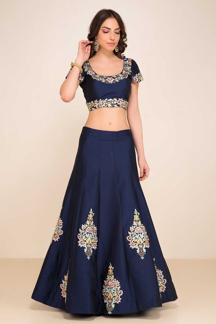 Navy Blue Color Tapeta Silk With Resham Embroidered work Lehenga Choli