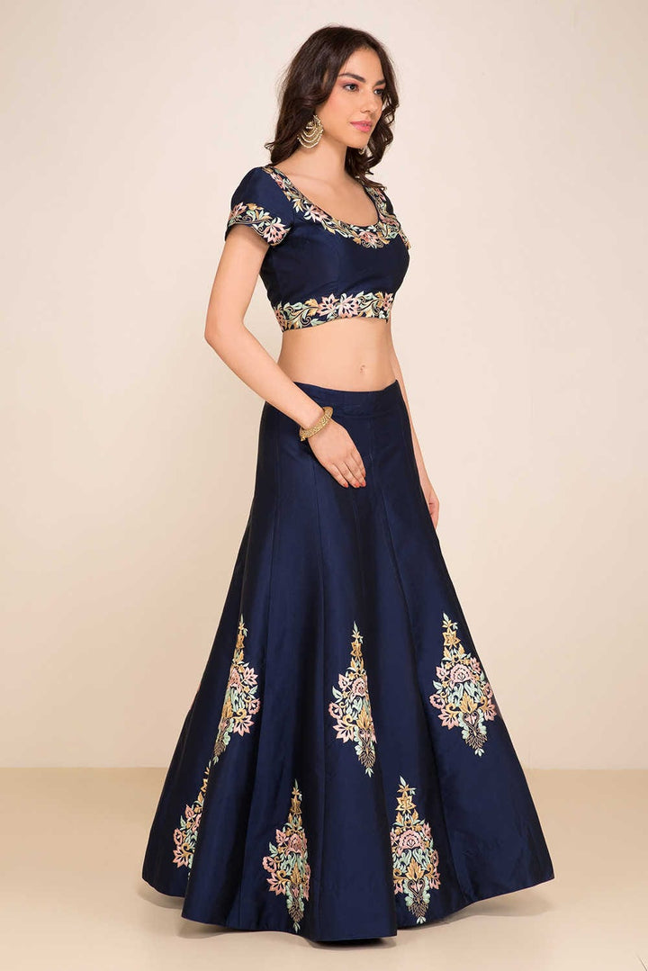 Navy Blue Color Tapeta Silk With Resham Embroidered work Lehenga Choli