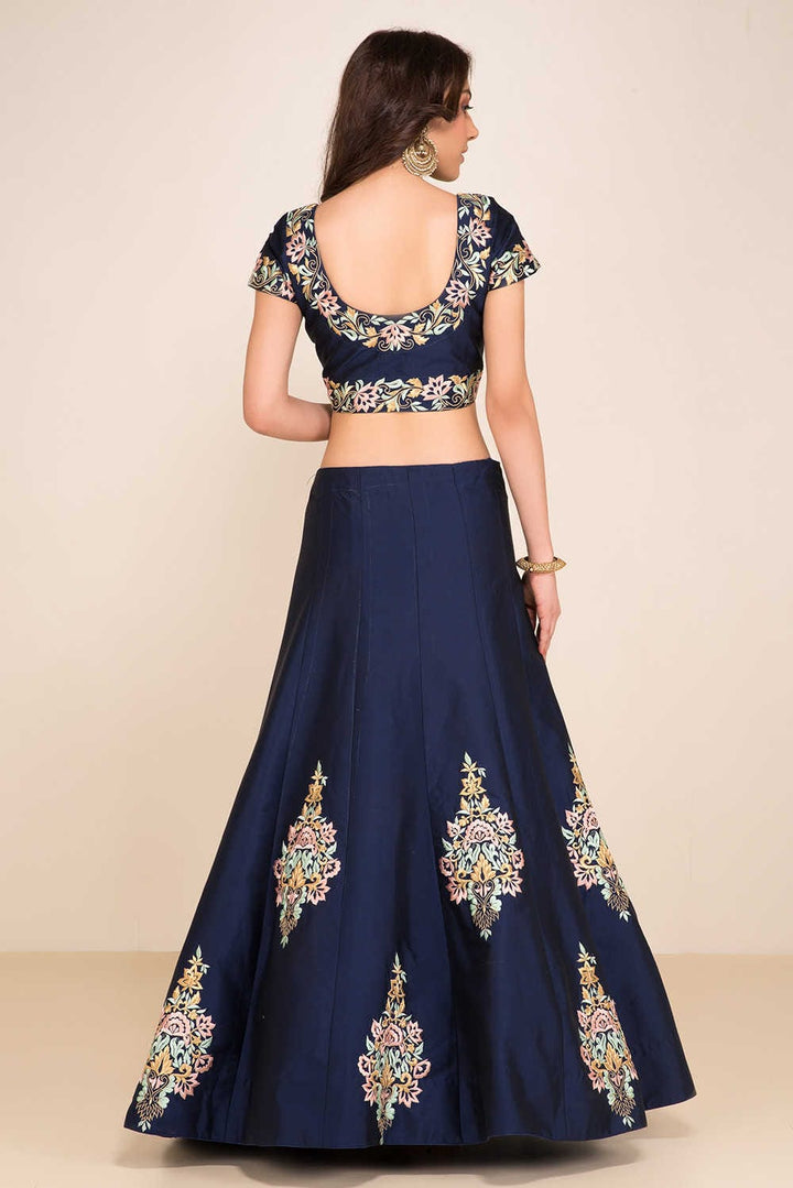 Navy Blue Color Tapeta Silk With Resham Embroidered work Lehenga Choli