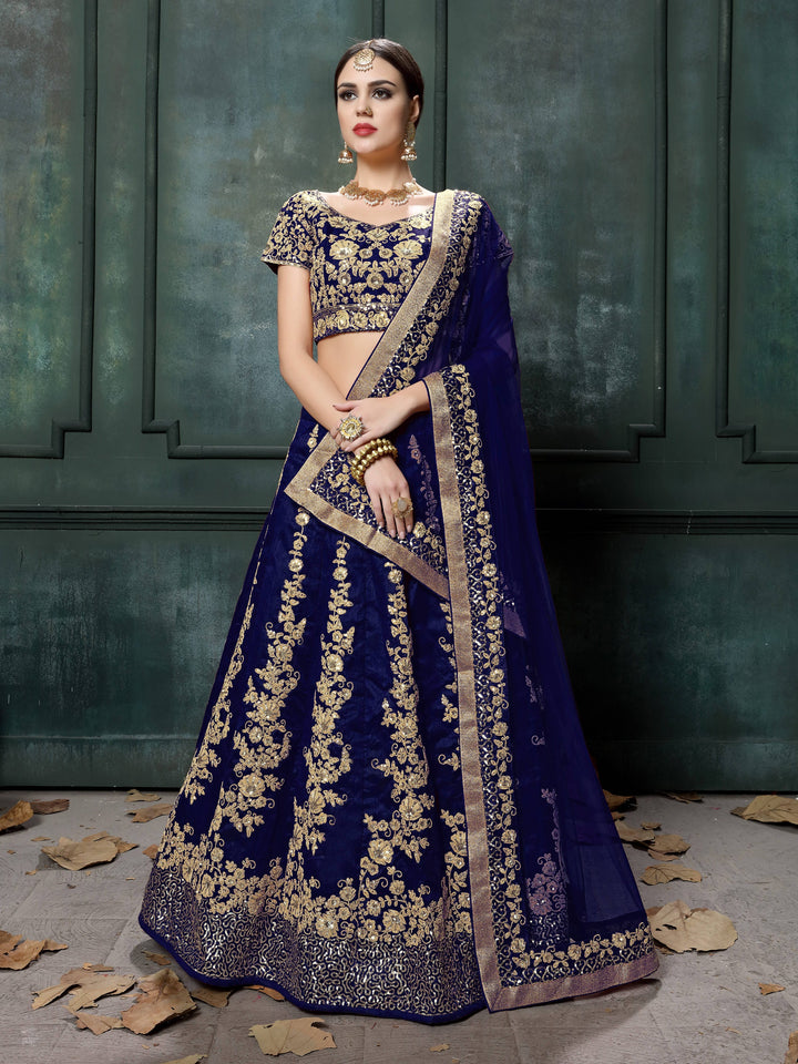 Navy Blue Color Raw Silk With Dori And Sequins Work Lehenga Choli