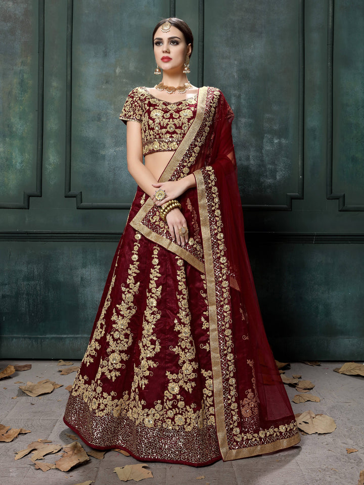 Maroon Color Raw Silk With Dori And Sequins Work Lehenga Choli