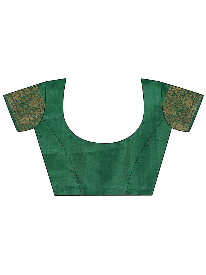 Cream & Green Colour Banarasi Silk Saree With Weaving Work With Blouse Piece