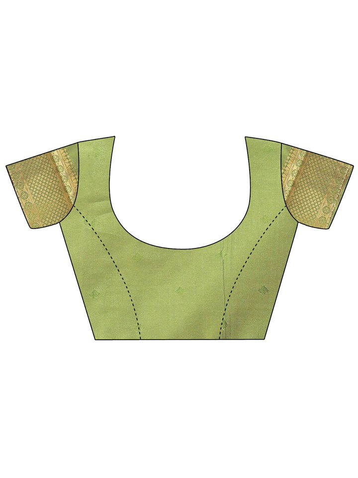 Cream & Light Green Colour Banarasi Silk Saree Weaving Work With Blouse Piece