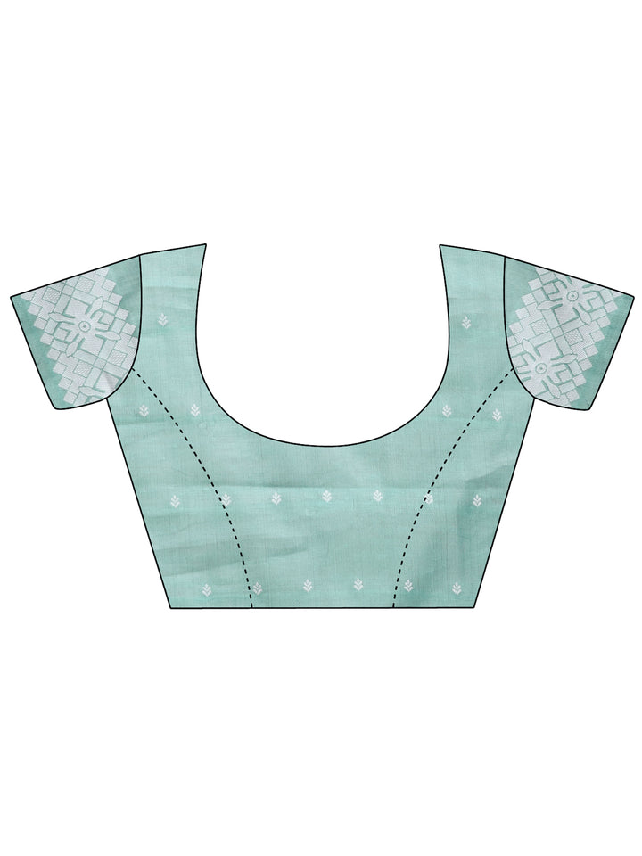 Sea Green Colour Linen Cotton Printed Work Saree With Blouse Piece