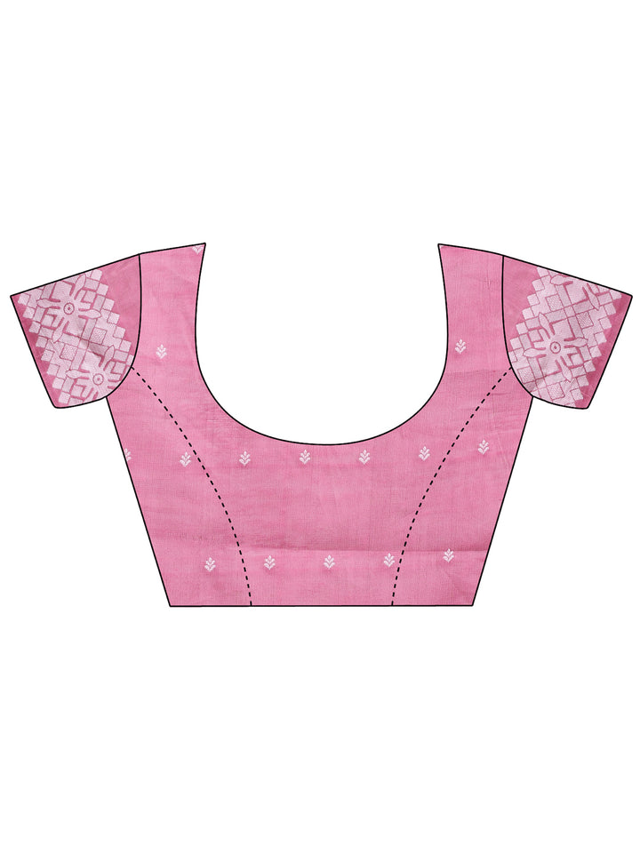 Pink Colour Linen Cotton Printed Work Saree With Blouse Piece
