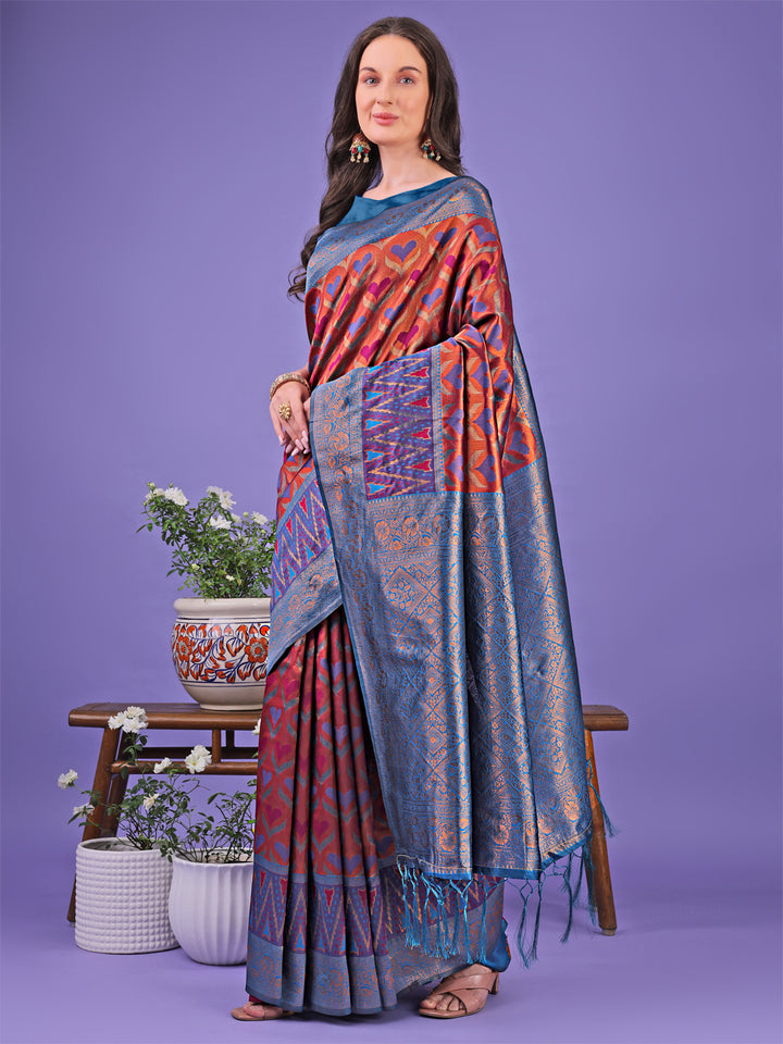 Red Colour Lichi Silk Saree Weaving Work With Blouse Piece