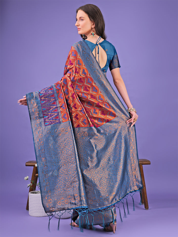 Red Colour Lichi Silk Saree Weaving Work With Blouse Piece