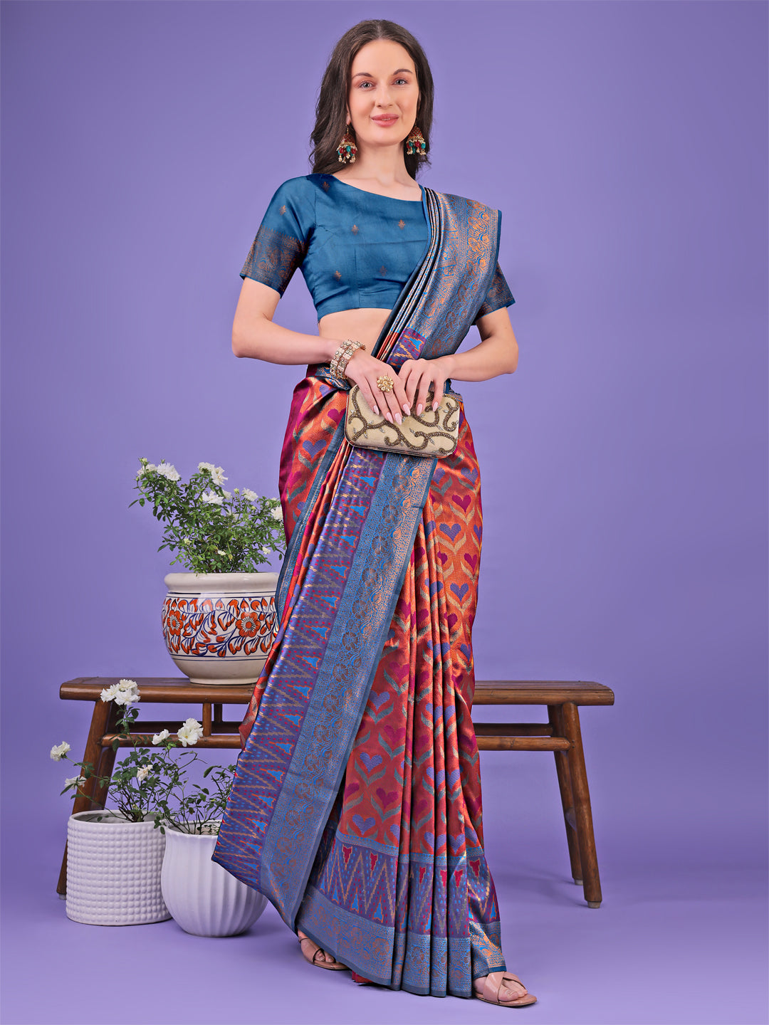 Red Colour Lichi Silk Saree Weaving Work With Blouse Piece