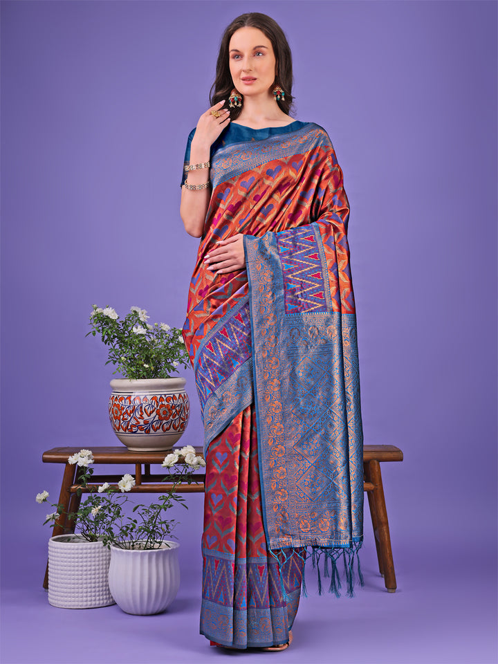 Red Colour Lichi Silk Saree Weaving Work With Blouse Piece
