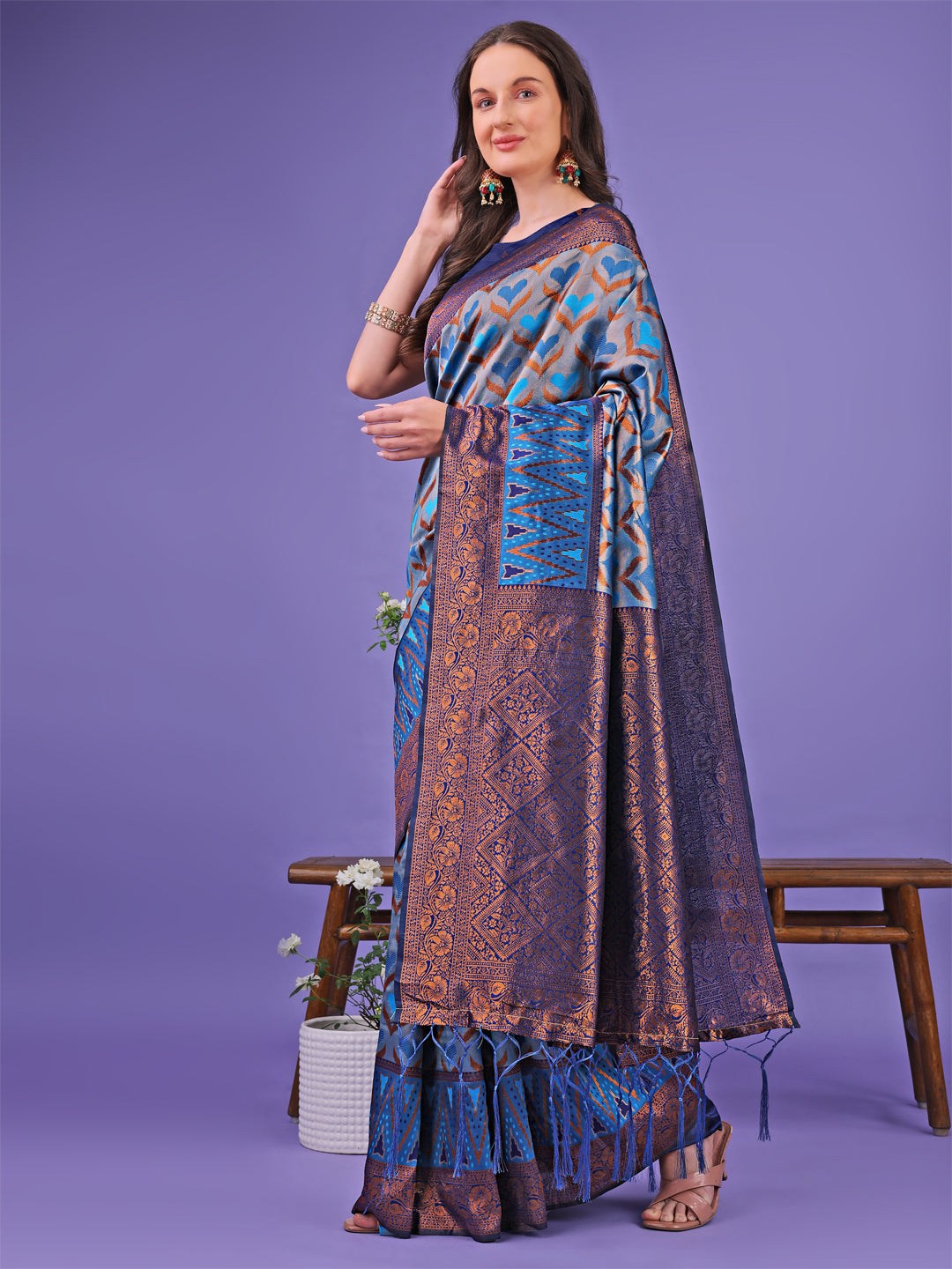 Blue Colour Lichi Silk Saree Weaving Work With Blouse Piece