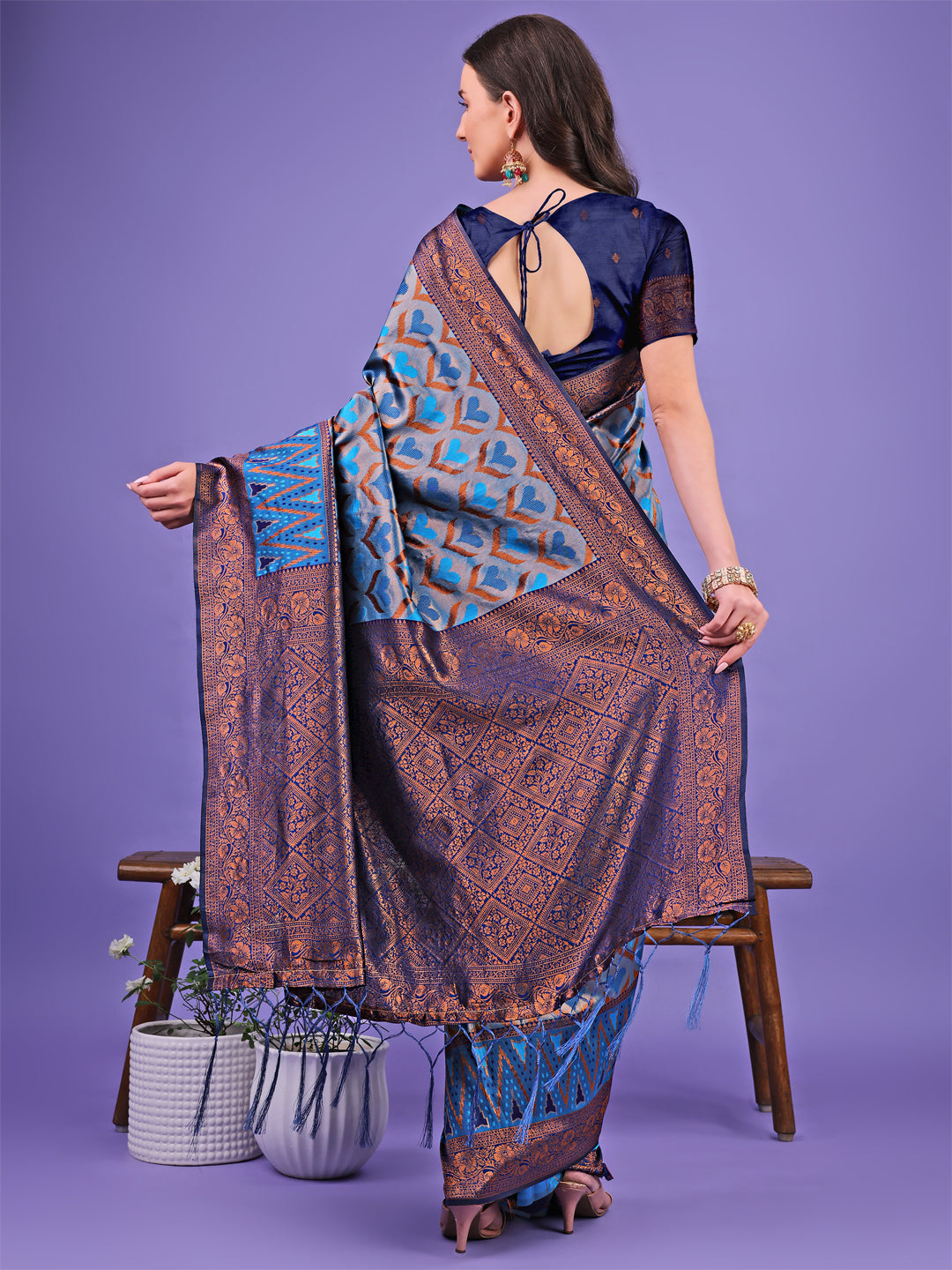 Blue Colour Lichi Silk Saree Weaving Work With Blouse Piece