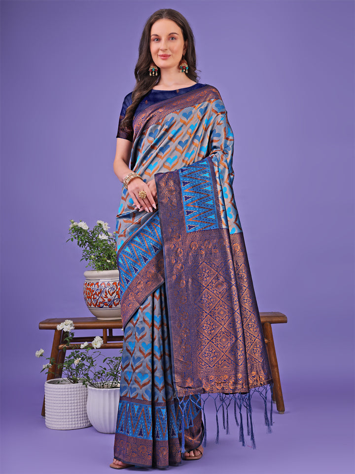 Blue Colour Lichi Silk Saree Weaving Work With Blouse Piece
